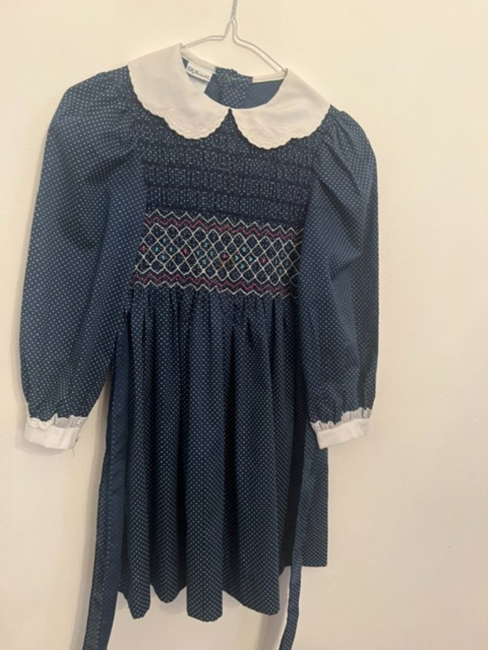 POLLY FLINDERS GIRLS NAVY POLKA DOT DRESS SIZE 8